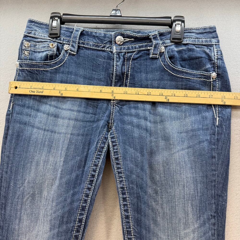 Miss Me Jeans Women's 30x34  Blue Signature Boot Lace Fleur De Lis Pockets - Picture 13 of 16